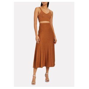 Metallic Ribbed Midi Skirt & Matching Crop Top